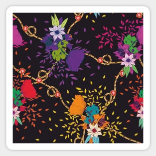 Colorful flowers,leaves, and gold chains,heart diamonds Sticker